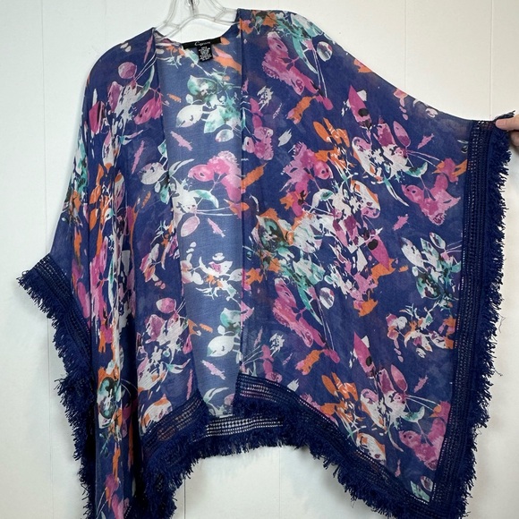 Accessories - Cejon Floral Kimono with Fringe Trim Size OSFM